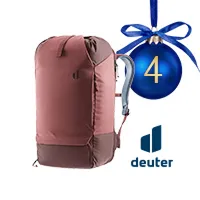 Rosa Deuter-Rucksack als Adventskalender-Gewinn hinter Türchen 4, umrahmt von weihnachtlicher Dekoration.